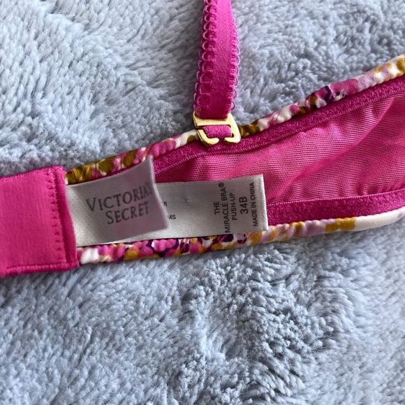 Victorias Secret The Miracle Push Up Bra Pink Purple Floral Underwire Womens 34B - Picture 4 of 5